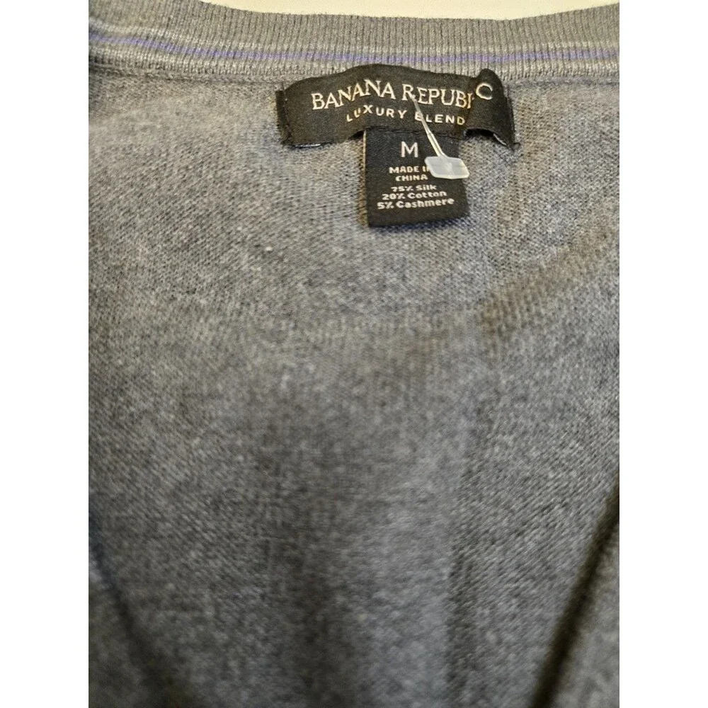 BANANA REPUBLIC MEN’S LUXURY BLEND SILK/ COTTON/CASHMERE V-NECK SWEATER GRAY M